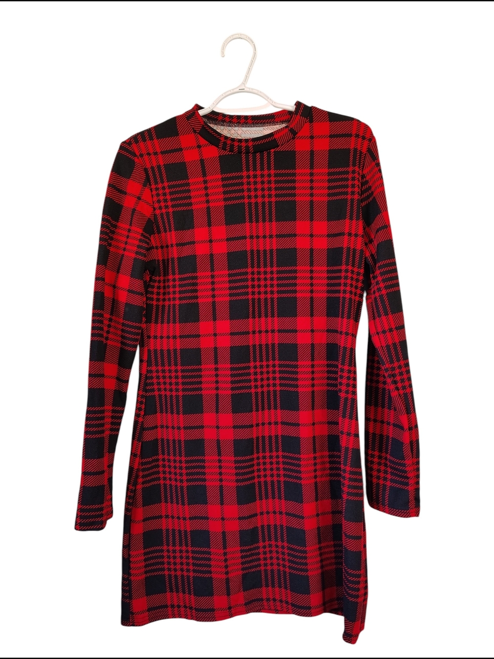 Women's Red and Black Plaid Long-Sleeve Dress